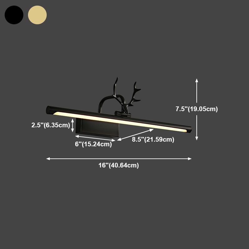 Luz de led recta lámpara de tocador de latón estilo americano con astas para el baño