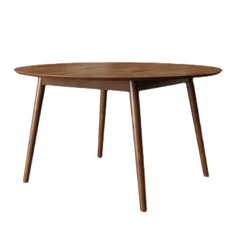Round Dining Table Modern 4 Legs Wood Color Fixed Table of Solid Wood