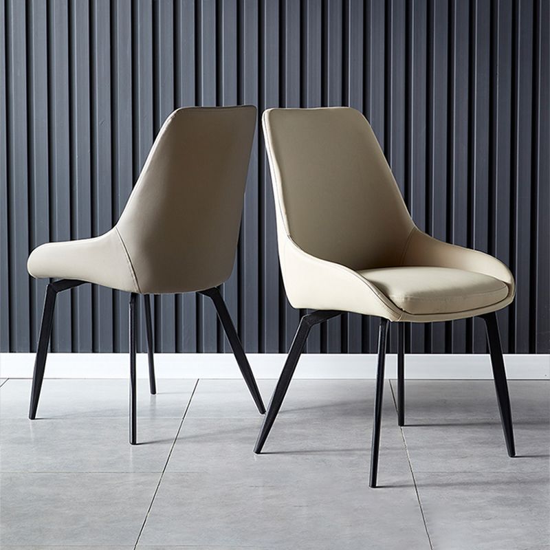 Silla lateral de comedor con respaldo sólido y brazo industrial, silla lateral de comedor de cuero