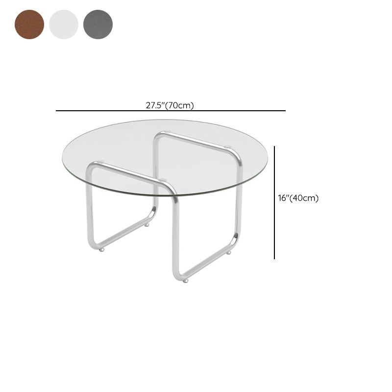 Round Glass Top Coffee Table Stainless Steel Sled Base Cocktail Table