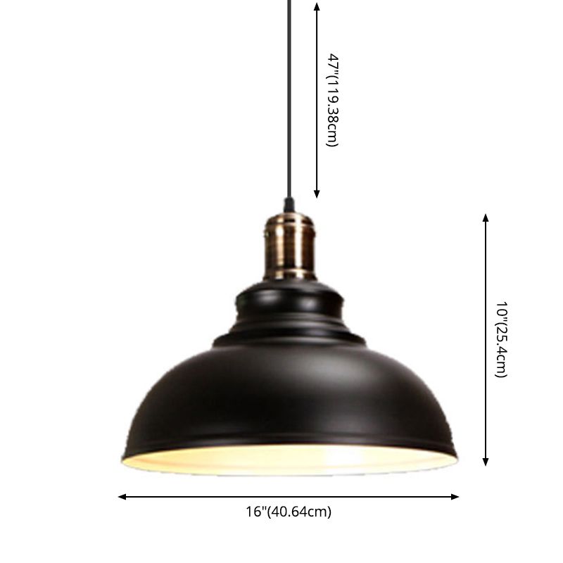 1 Light Dome-Shaped Hanging Lights Retro Industrial Metal Ceiling Fixture for Coffee Shop
