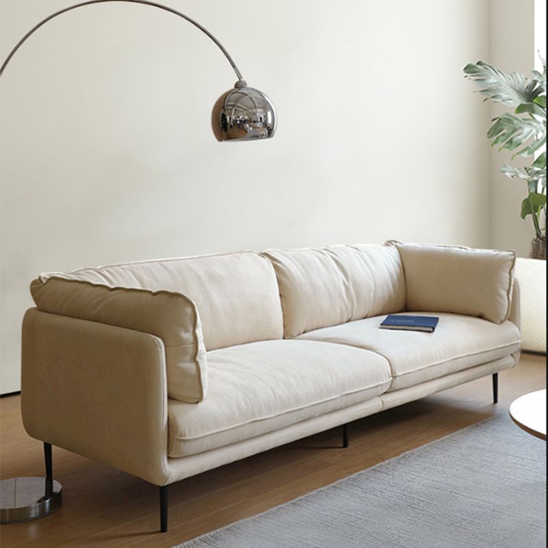 Modern Beige Faux Leather Sofa 38.58" D Tuxedo Arm Cushions Seating