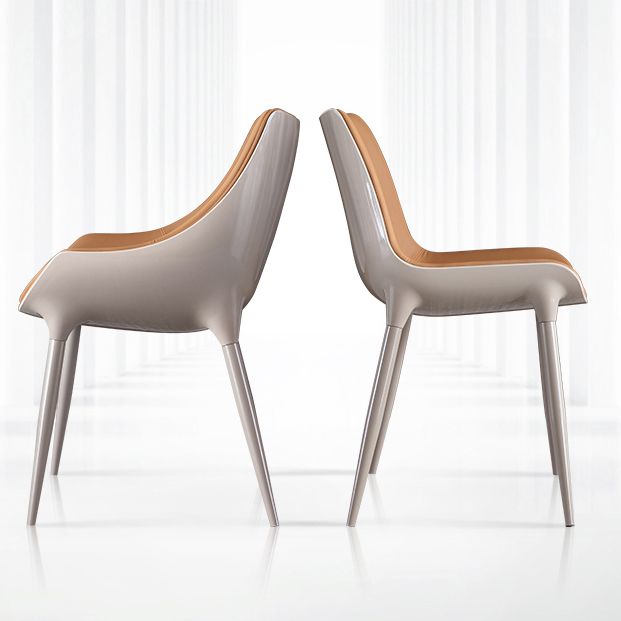 Nordic Armless Backrest Leather Chair with Metal Legs for Dining Room