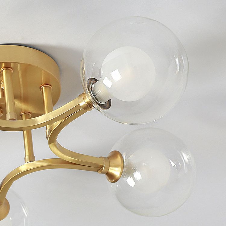 Sphere Bedroom Semi Flush Mount Light Glass Nordic Style Ceiling Light in Gold