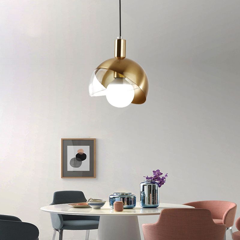 Post-modern Style Metal Suspension Pendant Light Glass Orb Shade Decorative Hanging Lamp in Gold