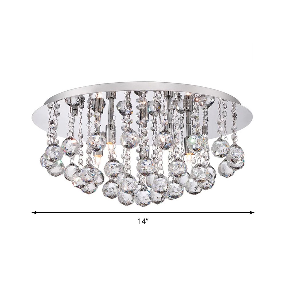 Cascading Flush Mount Light Contemporary Crystal 3/4/6 Lights Chrome Ceiling Light, 8"/14"/19.5" Wide
