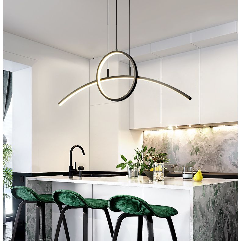 Circle and Linear Pendant Lighting Fixture Modern Style LED Metal Hanging Light Fixture