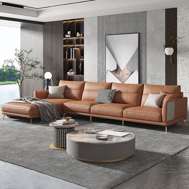 68" Wide Glam Sectional Sofa Leather L-Shape Cushion Back Sectionals