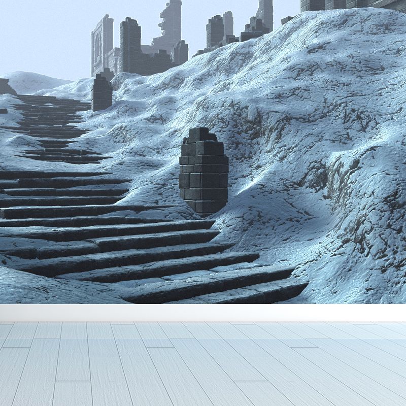 Contemporary Hill Stairs Mural Wallpaper White Outdoor Architecture Wall Covering