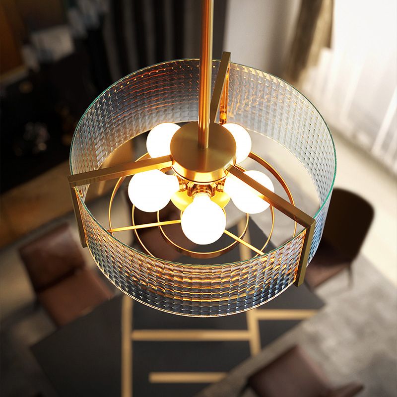 Lampe à lustre en laiton à tambour de tambour 3 ampoules en verre transparent clair de verre à la cuisine