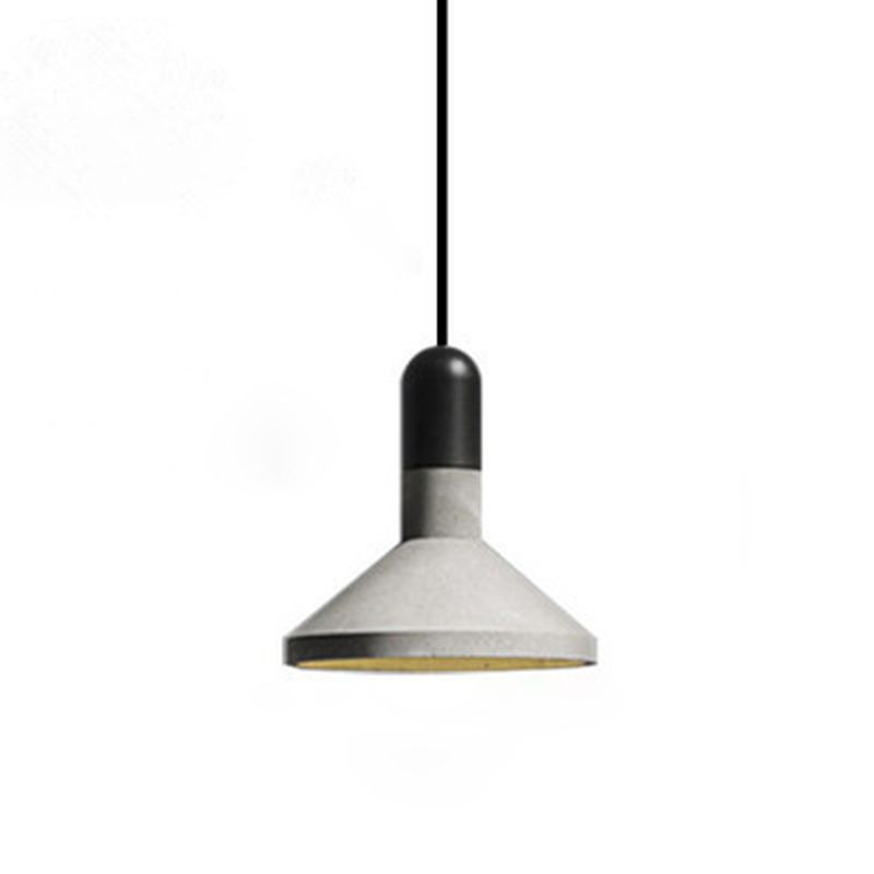 Tapered Cement Hanging Light Nordic Style 1 Light  Restaurant Ceiling Pendant Lamp  with Wooden Top