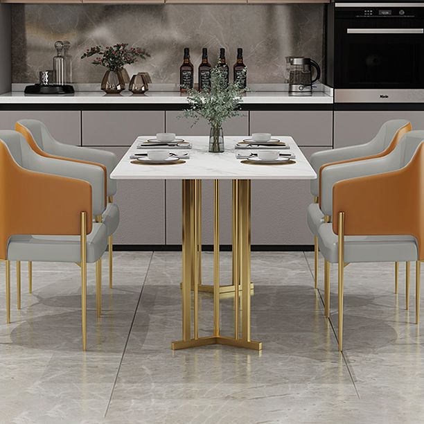 Sintered Stone White Dining Table Traditional Luxury Dining Table with Metal Base