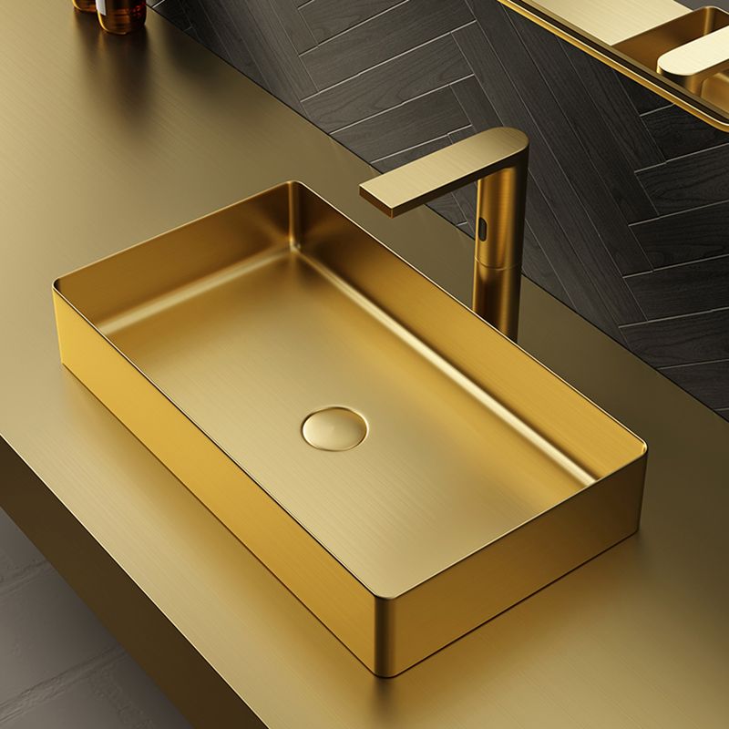 Contemporary Bathroom Sink Pop-Up Drain Metal Solid Color Rectangular Vessel Sink