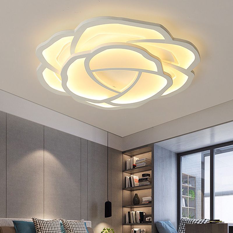 Modern Romantic LED Flush Mount Acrylic White Lifelike Rose Surface Ceiling Light, 16.5/20.5 Inches Wide