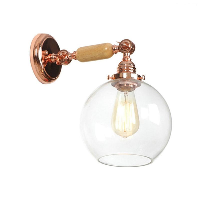 Orb Schatten klarer Glaswandmontage Lampe Industrielle Einzelbirne Wohnzimmer Leuchten in Roségold