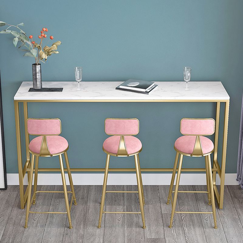 Stone Bar Dining Table Glam Rectangle Bar Table with Trestle Pedestal for Miik Tea Shop