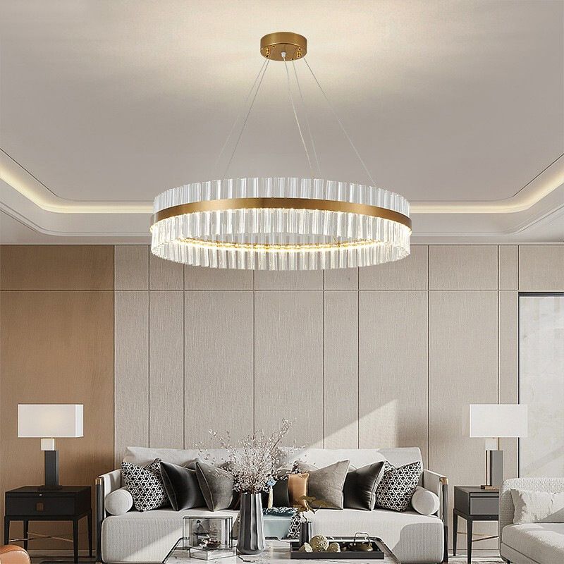 Contemporary Circular LED Chandelier Pendant Light Crystal Ceiling Pendant Light