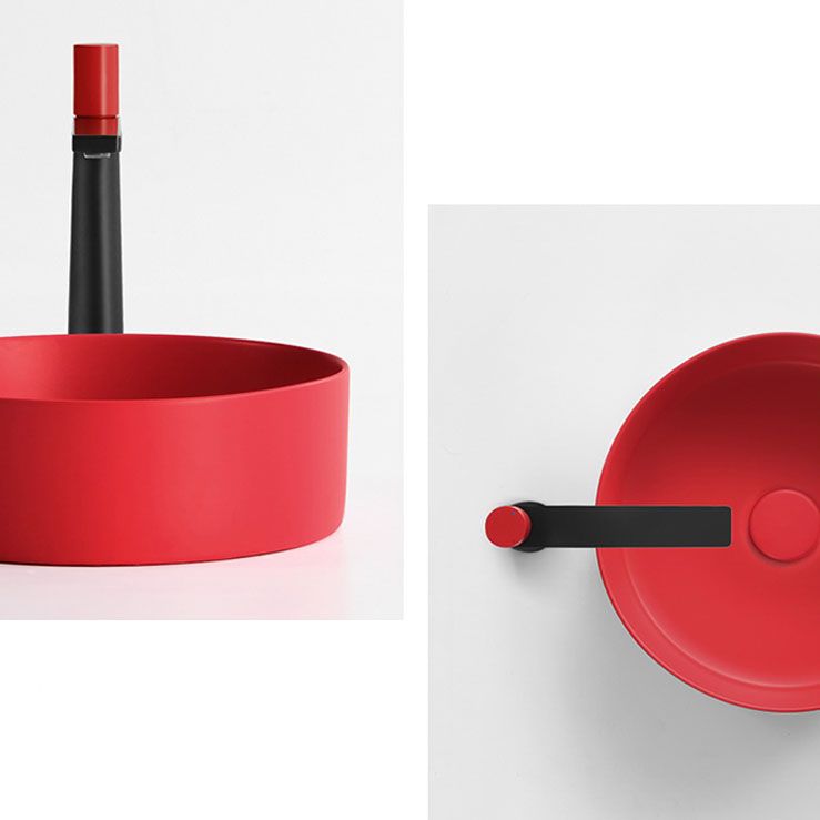 Modern Vessel Bathroom Sink Round Porcelain with Overflow And Drain Assembly Vessel Sink