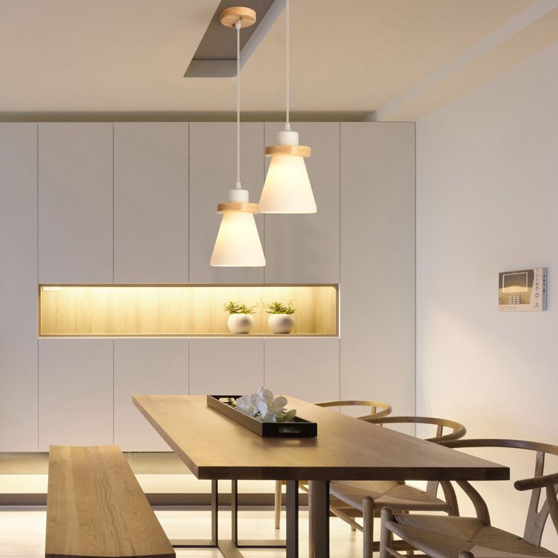 Cone Suspension Pendant Light Modern Wooden Dinning Room Pendant Light Kit in Wood