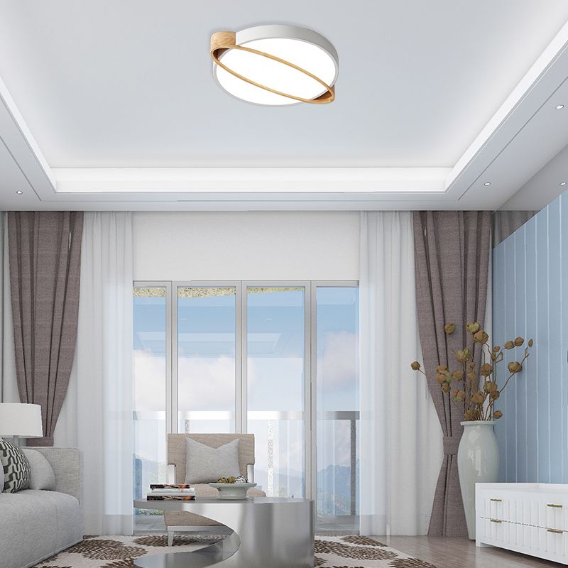 Orbit Design plafonnier nordique acrylique chambre à coucher LED Fluorescent blanc / vert / gris avec insert en bois ovale 16 "/ 19.5" / 23.5 "W