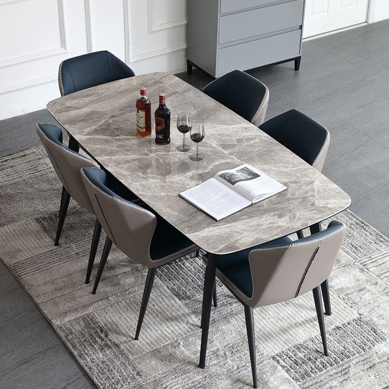 Stone Top Dining Table Traditional Luxury Table with 4 Legs in Black