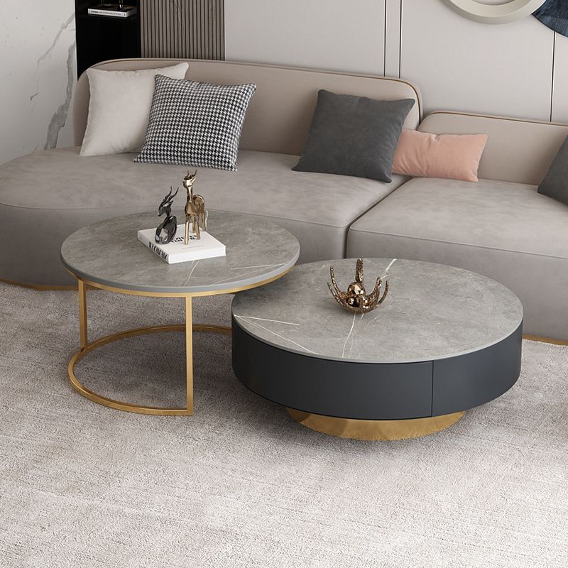 Pedestal and Frame Coffee Table Slate Bunching Tables with Drawers