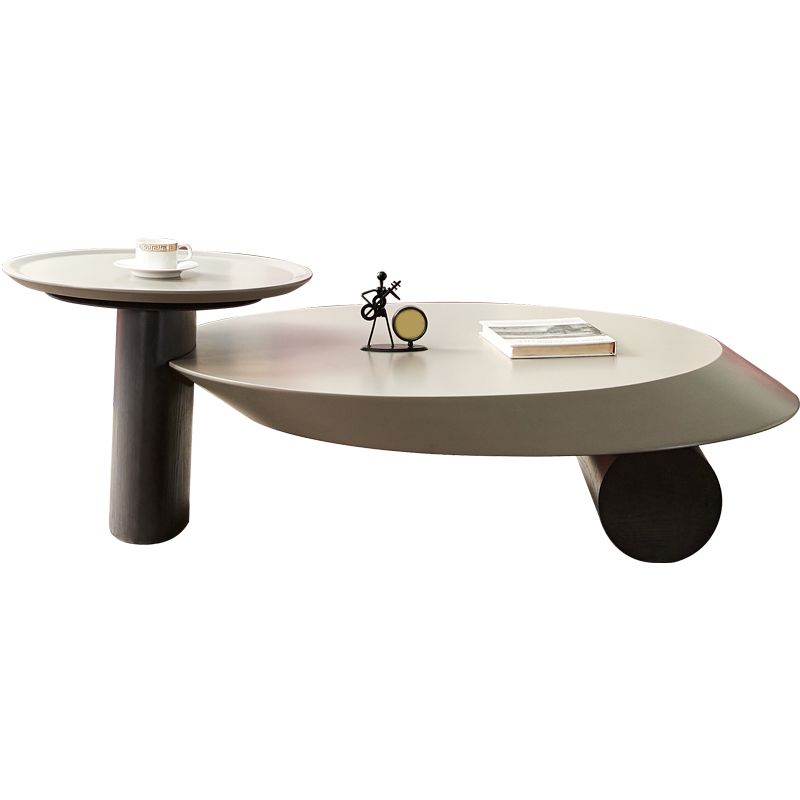 Modern 2-Piece Wood Coffee Table Round Nesting Coffee Table Set