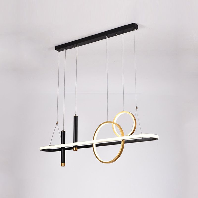 Modern Geometric Island Light Metal 39.5" Wide Island Pendant in Black for Dining Room