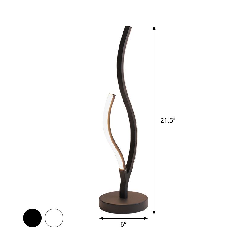 Lámpara de mesita de noche LED minimalista con iluminación de tareas con curvas acrílicas en blanco y negro con base de metal circular