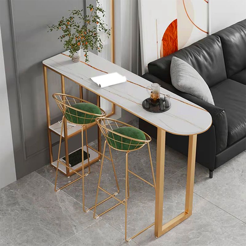 Contemporary Free Form Bar Table with Metal Base for Living Room