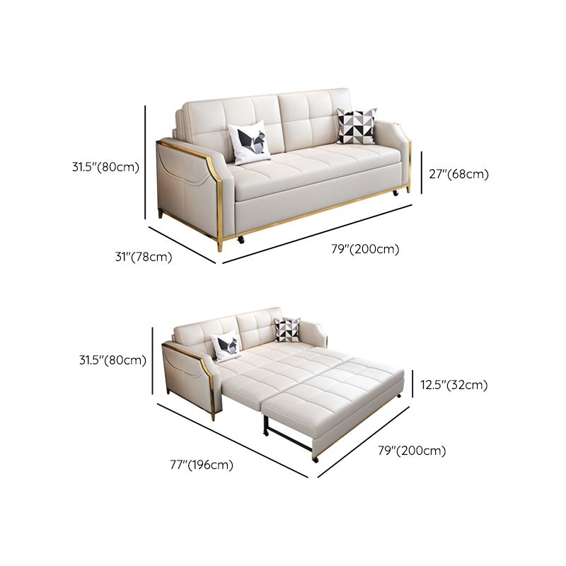 31.49" Tall White Sleeper Sofa Glam Style Biscuit Back Sofa Bed