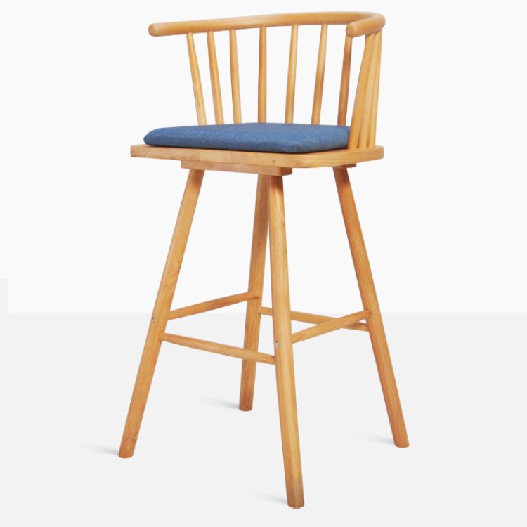 Contemporary Solid Wood Barstools Indoor Bar Stool with Low Back and Wooden Footrest