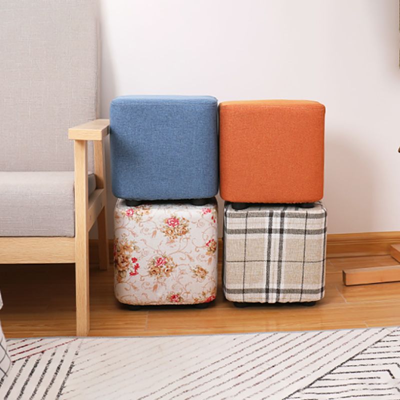 Contemporary Pouf Ottoman Fabric Upholstered Solid Color Square Ottoman