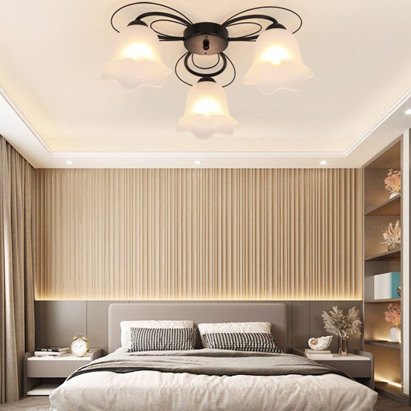 Black Shaded Semi Flush Mount Light Simple-Style Glass Living Room Ceiling Light