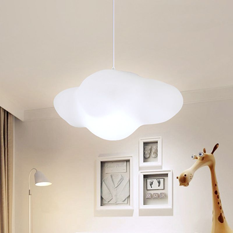White Cloud Suspension Light Cartoon 1-Head Plastic Hanging Ceiling Lamp for Playroom