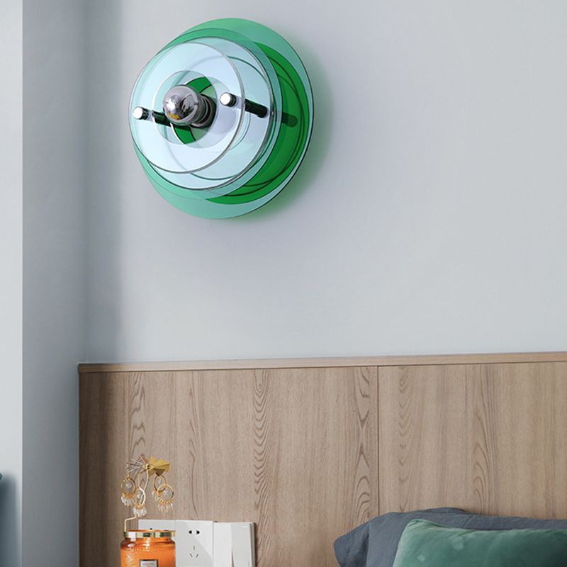 Round Multi Color Wall Mounted Fixture Acrylic & Iron 1 - Light Modern Wall Sconce