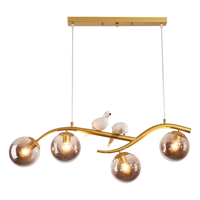 4-Lights Island Light Modern Style Island Hanging Light with Glass Shade for Living Room