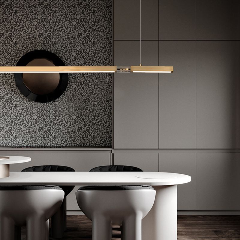 Linear Island Lighting Fixtures Contemporary Metal Island Ceiling Light for Dining Room
