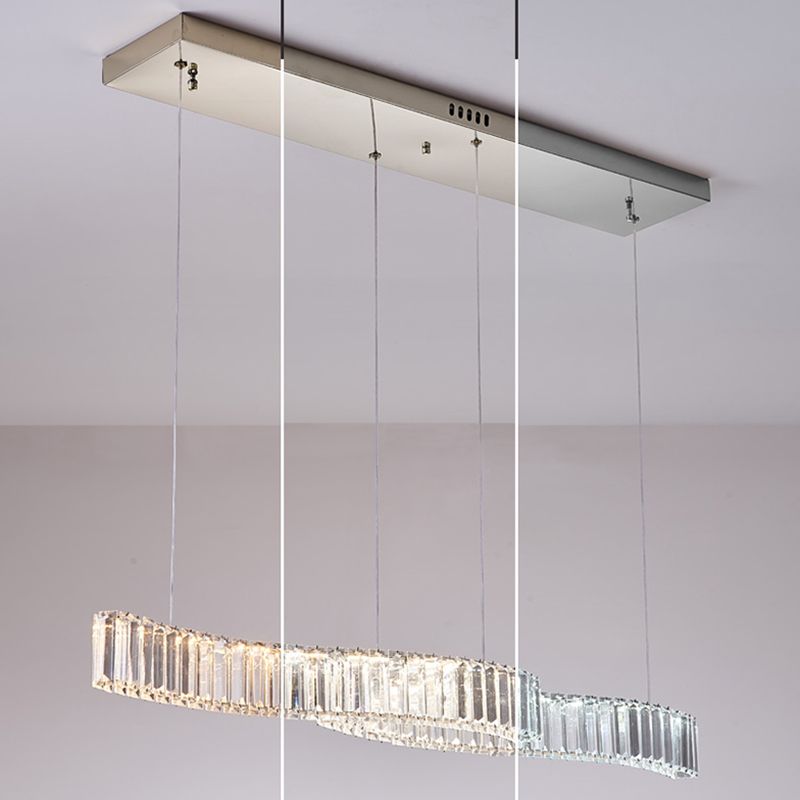 Iluminación de la isla de cristal lineal de 2 luces Luz de techo de oro contemporáneo para comedor