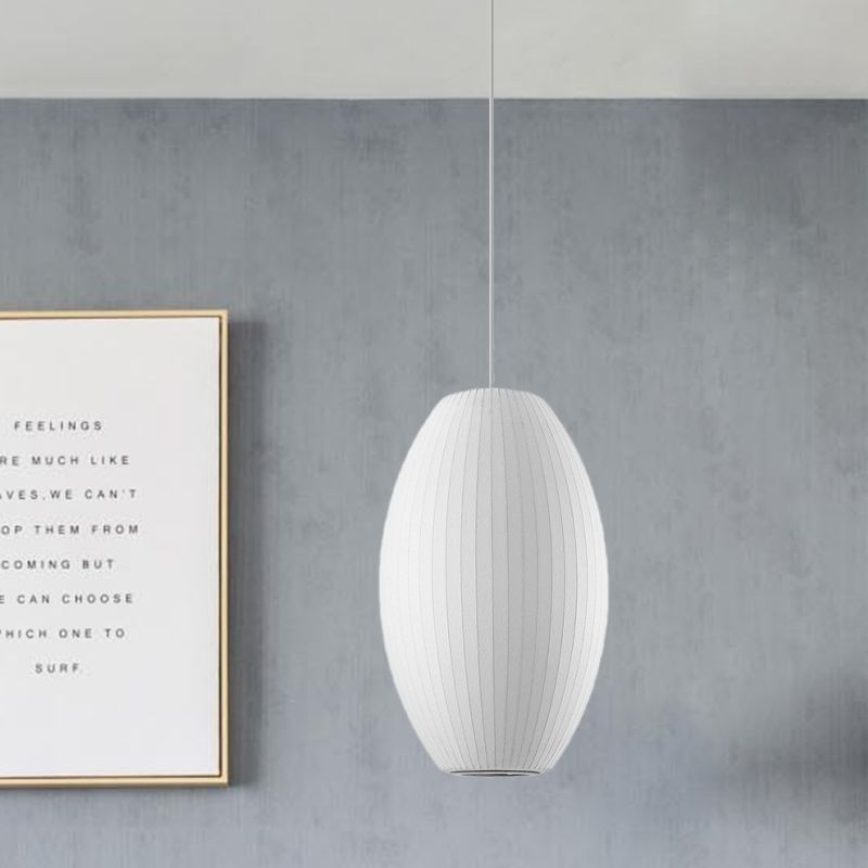 Cigar Suspension Pendant Contemporary Fabric 1 Light White Hanging Ceiling Light, 6.5"/12"/14" Wide