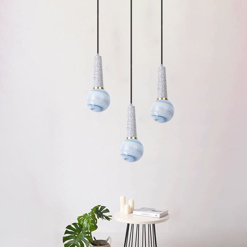 Ball Coffee Shop Hanging Blue Blue Planet Glass 1 tête Pendante moderniste avec dessus en marbre