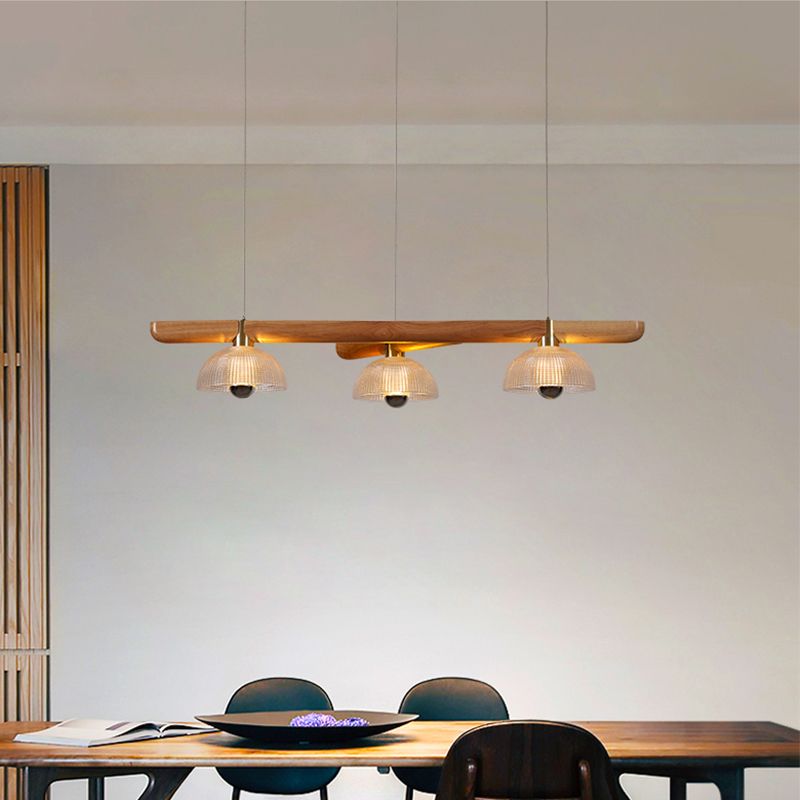 Modern Style Dome Island Lights Wooden 3-Light Pendant Lights