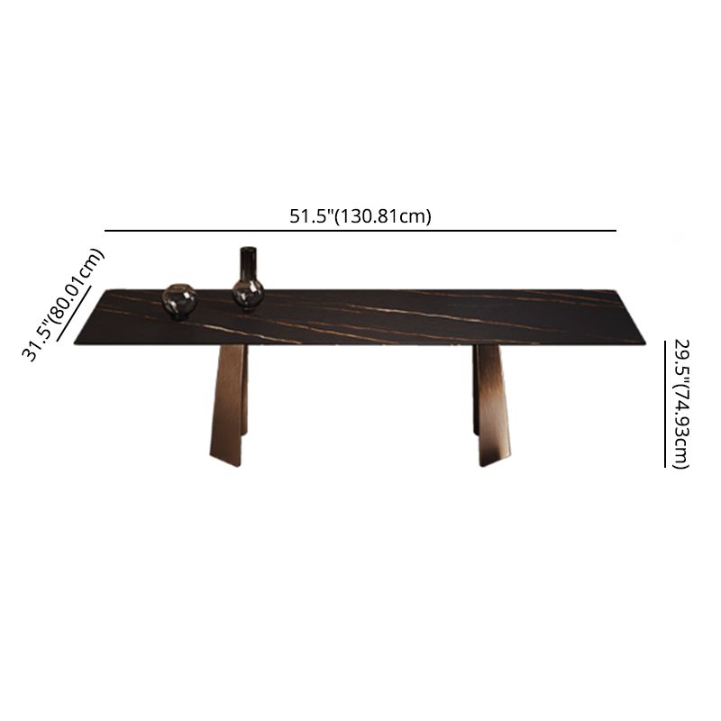 Minimalist Sintered Stone Dining Room Set with Rectangle Top and Metal Base Formal Table Set