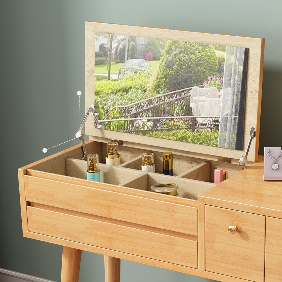 Scandinavian 3-Drawer Solid Wood Flip-top Dressing Vanity Make-up Table