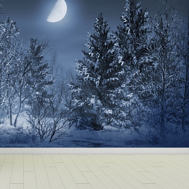 Gray Moon and Trees Mural Wallpaper for Decoration Modern Living Room Wall Covering