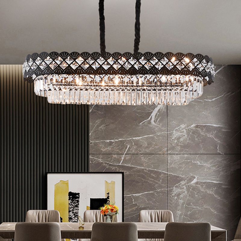 Light Luxury Crystal Hanging Lamp Ellipse Shape Island Light Fixture for Dining Table