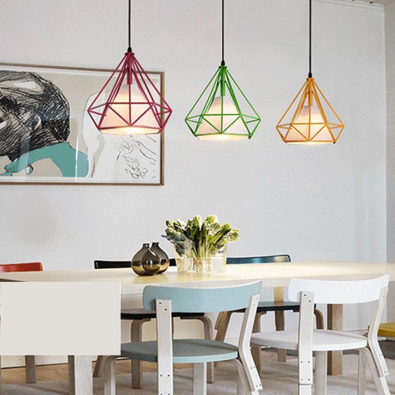 Diamond Metal Hanging Light Fixture Modern Style Down Lighting Pendant for Dinning Room