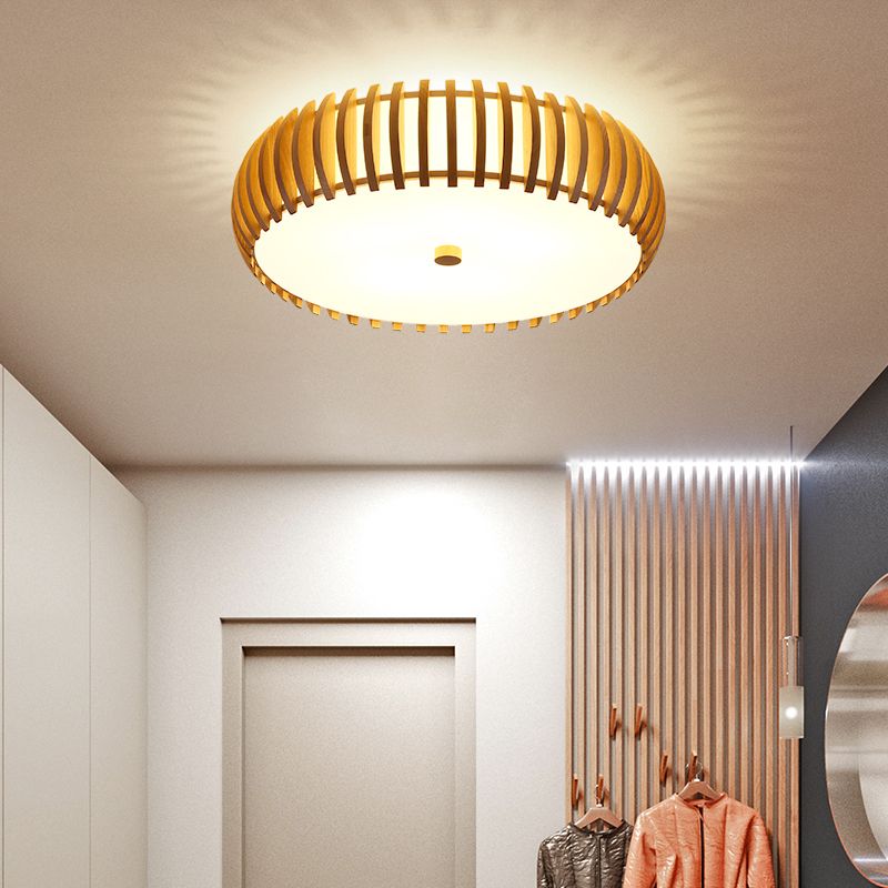 Drum Flush Mount Lighting Fixture Asian 1-Light Flushmount Ceiling Lamp with Acrylic Shade