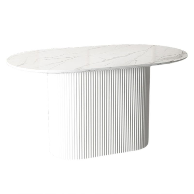 White Top Dining Table Traditional Luxury Oval Table with Pedestal Base