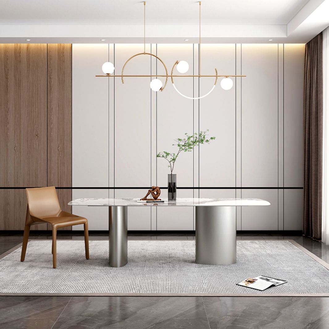 Metal Traditional Luxury Rectangle Table Sintered Stone Top Table for Kitchen